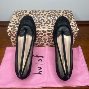 French Sole New‎ York Obsess Black Suede Mesh Scalloped Low Wedge Shoes 6 Spain